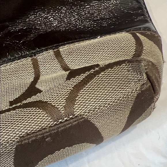 Coach Signature Jacquard Canvas & Patent Leather Hobo Shoulder Bag Khaki/Brown - Picture 7 of 11